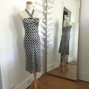 LAUNDRY  SMALL  BLACK & WHITE CIRCLE PRINT SILK DRESS